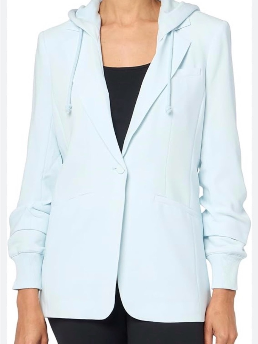 cinq a sept Light Blue Hooded Single-Button Blazer - NEW